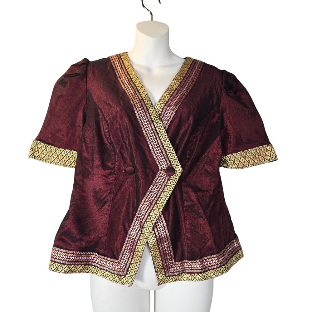 Handmade Small Artisan Top Cultural Attire Gold Brocade Trim Statement‎ Blazer